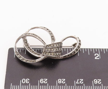 925 Sterling Silver Vintage Brooch Pin Modernist Loop Design Inlay Topaz BP11004