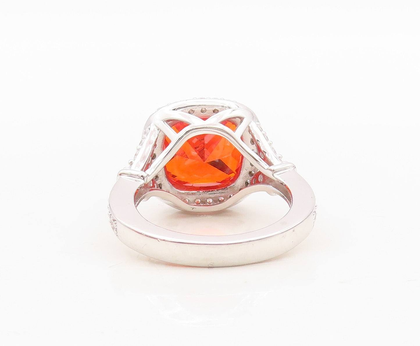925 Sterling Silver Vintage Ring Square Orange Halo White CZ  Sz 7 RG30359