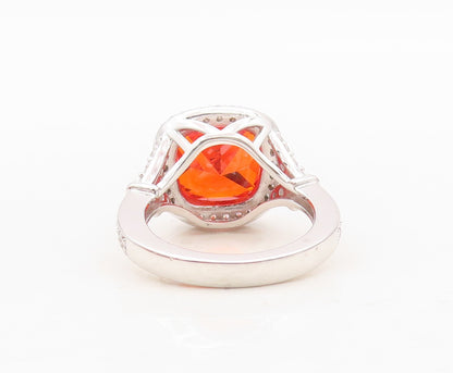 925 Sterling Silver Vintage Ring Square Orange Halo White CZ  Sz 7 RG30359