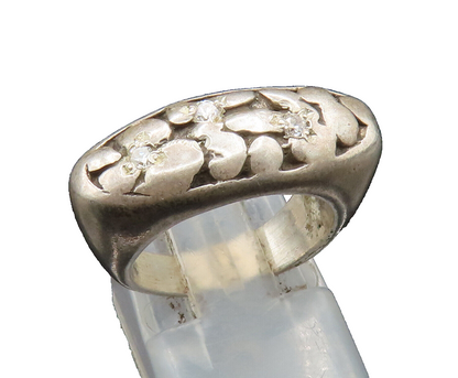 925 Silver  Vintage Cubic Zirconia Accented Cobblestone Ring Sz 5  RG24991