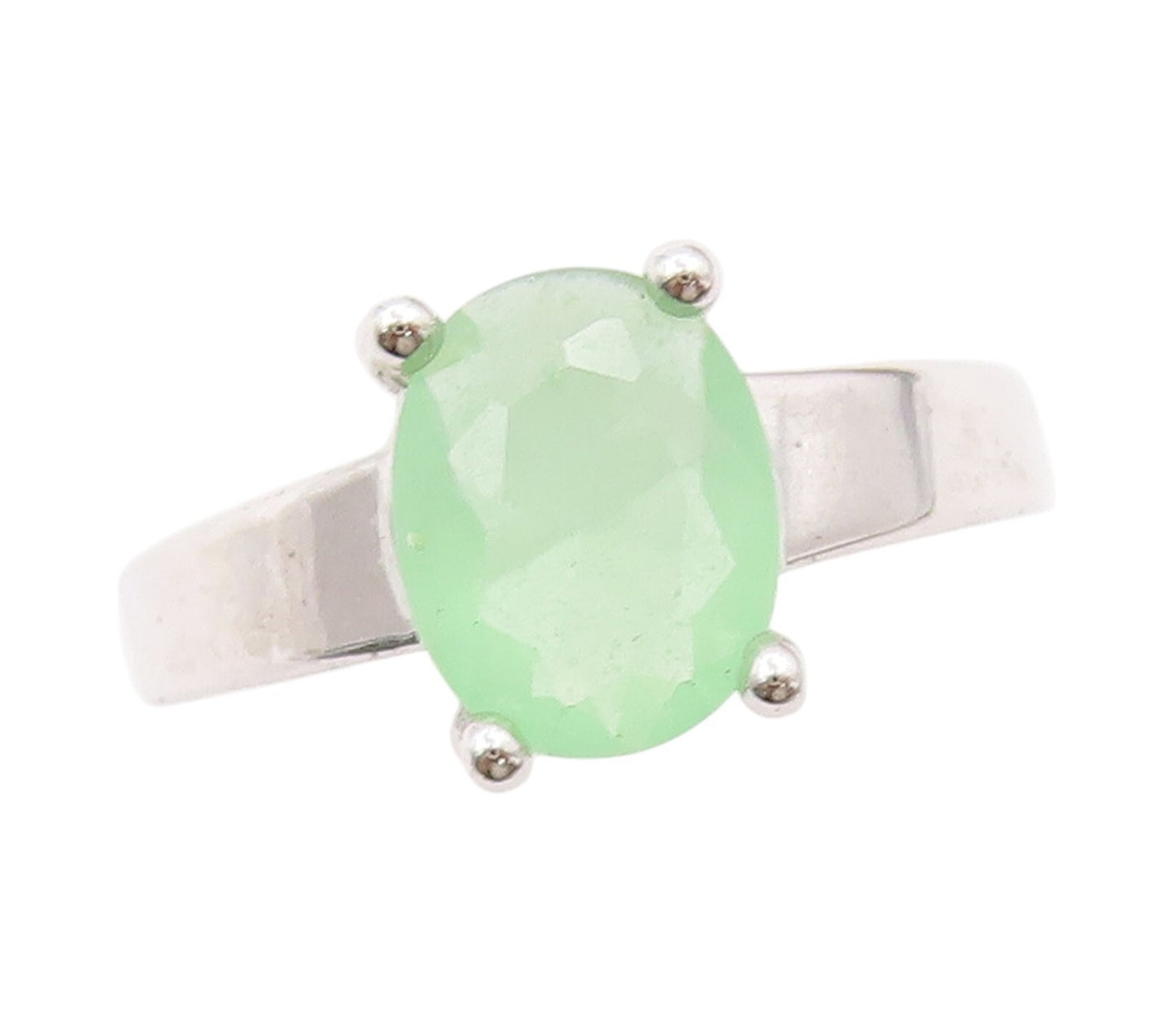 925 Sterling Silver Vintage Ring Minimalist Green Oval Topaz  Sz 5  RG31874