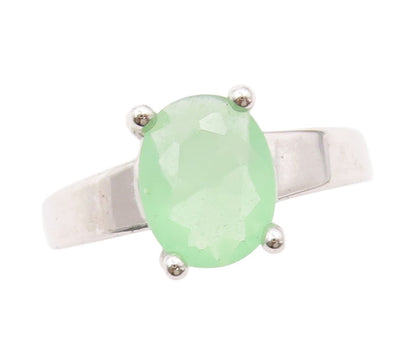 925 Sterling Silver Vintage Ring Minimalist Green Oval Topaz  Sz 5  RG31874