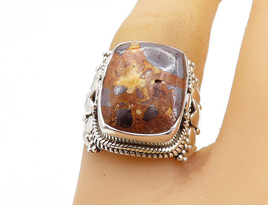 925 Sterling Silver Multi Color Jasper Shiny Twist Cocktail Ring Sz 8 RG7898