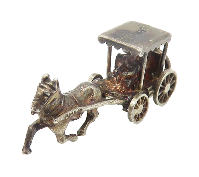 925 Sterling Silver  Vintage Petite Dark Tone Horse & Carriage Pendant  PT8527