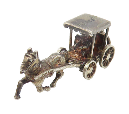 925 Sterling Silver  Vintage Petite Dark Tone Horse & Carriage Pendant  PT8527