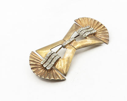 925 Sterling Silver  Vintage White Topaz Modernist Bow Brooch Pin  BP3964