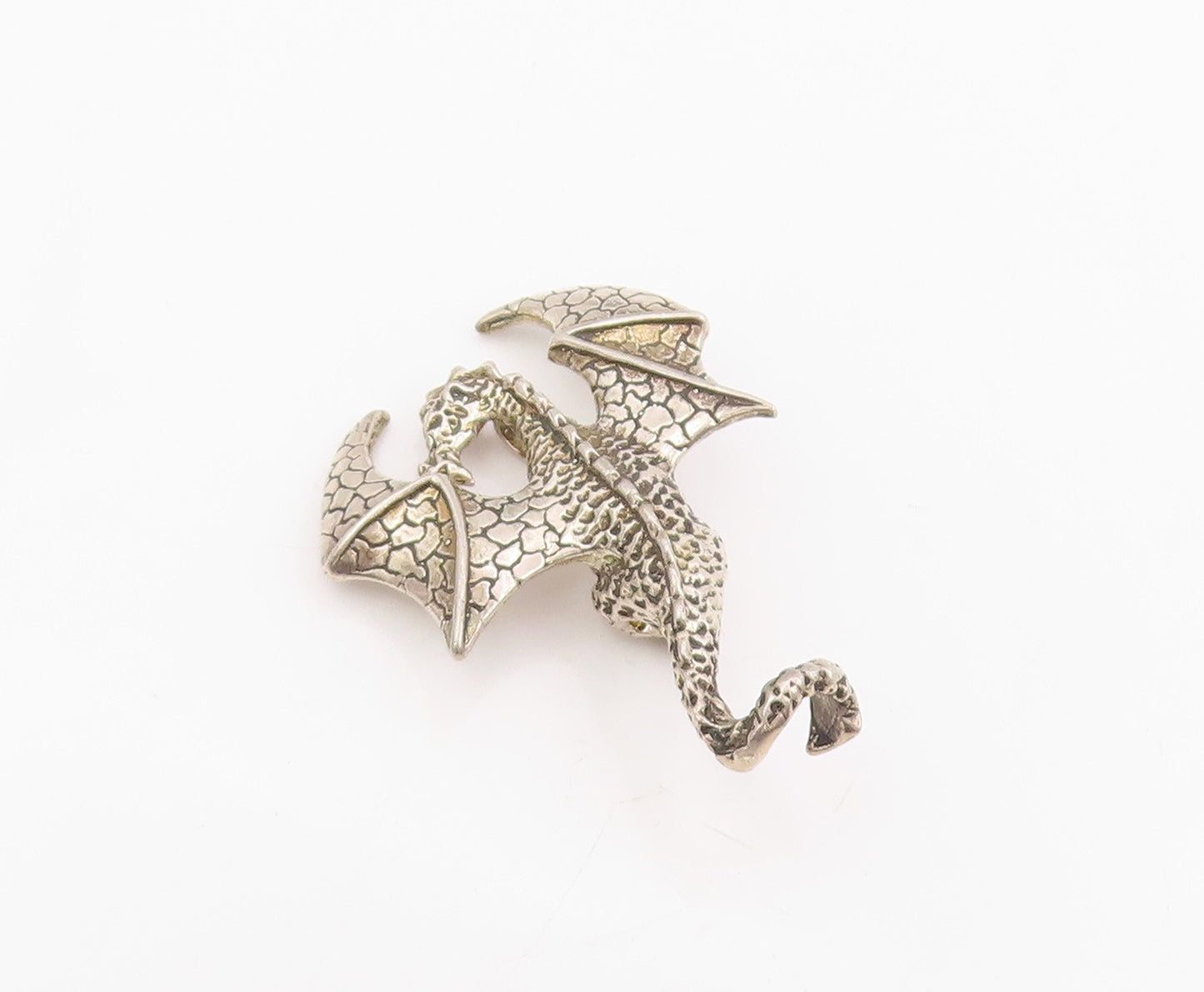 925 Sterling Silver Vintage Pendant Intricate Mythical Flying Dragon  PT25770