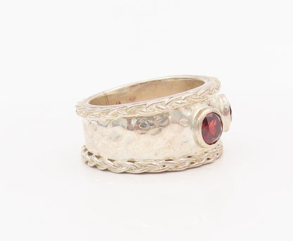 925 Sterling Silver Vintage Ring THISTLE & BEE Hammered Gemstone Sz 8 RG28135