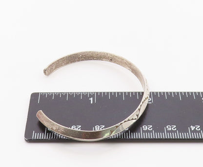 925 Sterling Silver Vintage Bracelet NAVAJO Minimalist Etched Cuff  BT12129