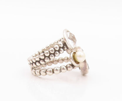 925 Sterling Silver Vintage Ring MICHAEL DAWKINS Drusy Quartz Pearl SZ 7 RG32191