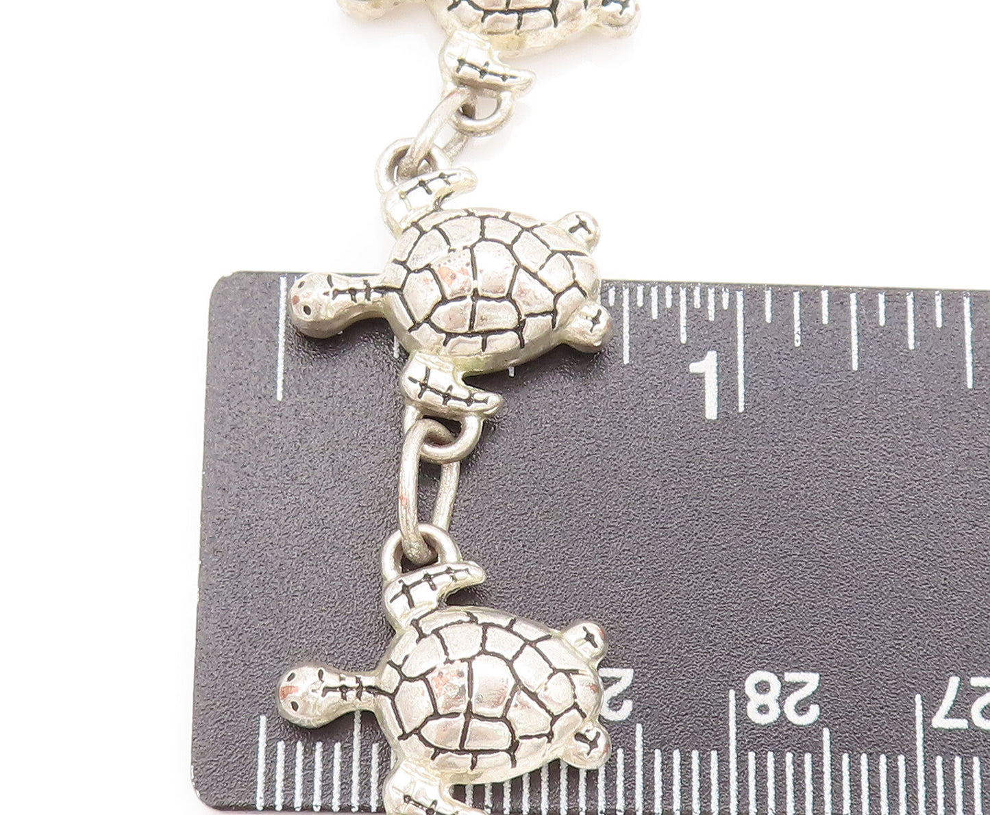 925 Sterling Silver  Vintage Mini Swimming Turtle Link Bracelet  BT9980