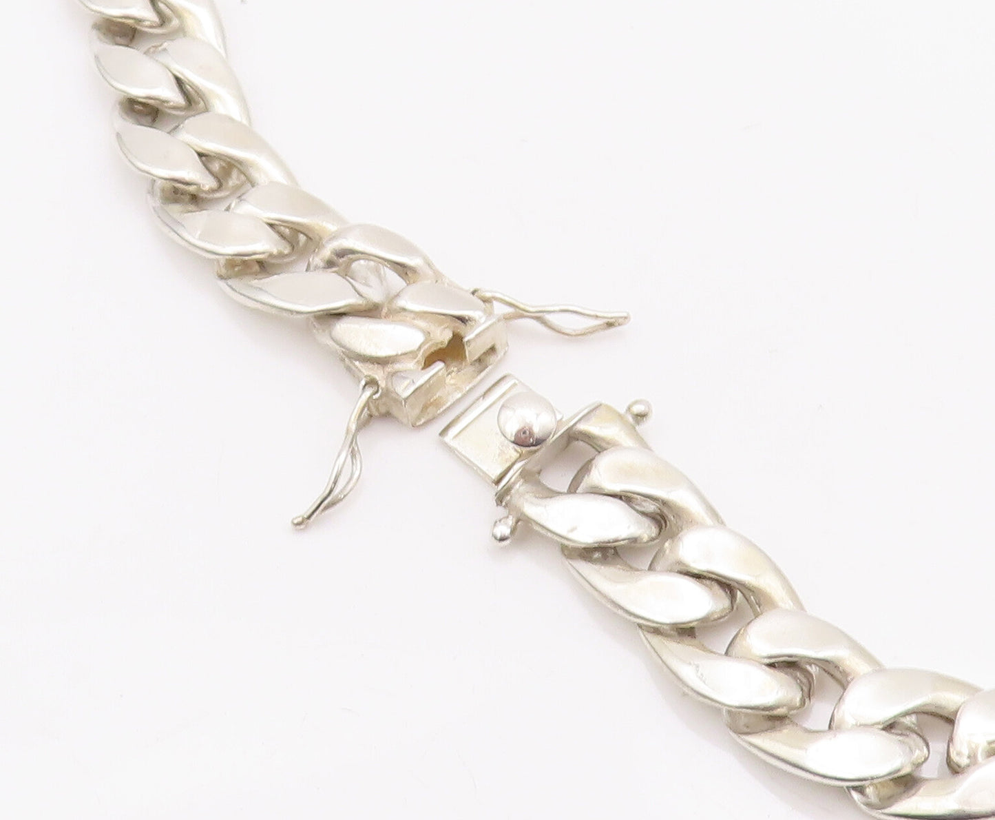 925 Sterling Silver Vintage Necklace Solid Carved Flat Curb Link Chain  NE4284