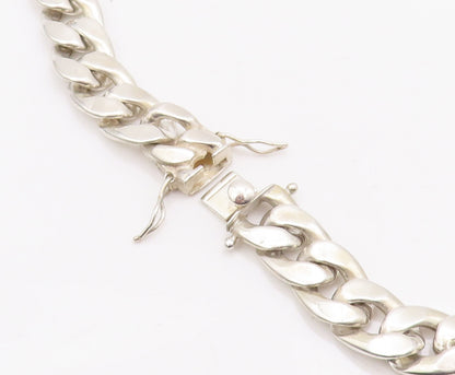 925 Sterling Silver Vintage Necklace Solid Carved Flat Curb Link Chain  NE4284