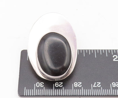 MEXICO 925 Silver  Vintage Minimalist Large Oval Onyx Clip Earrings  EG12651