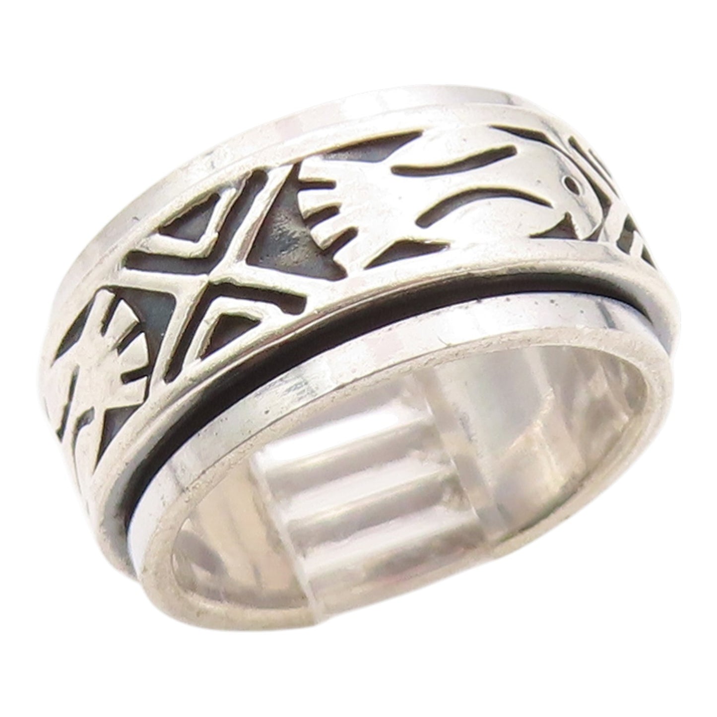 925 Sterling Silver Vintage Ring Modernist Bird Spinner Band  Sz 4.5  RG36294