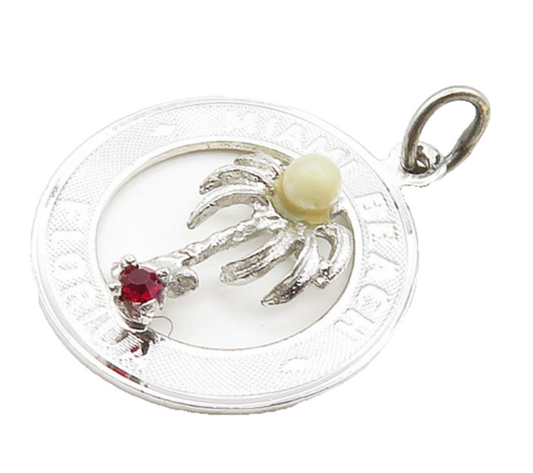 925 Sterling Silver   Vintage Petite Pearl & Topaz Miami Beach Pendant PT15565