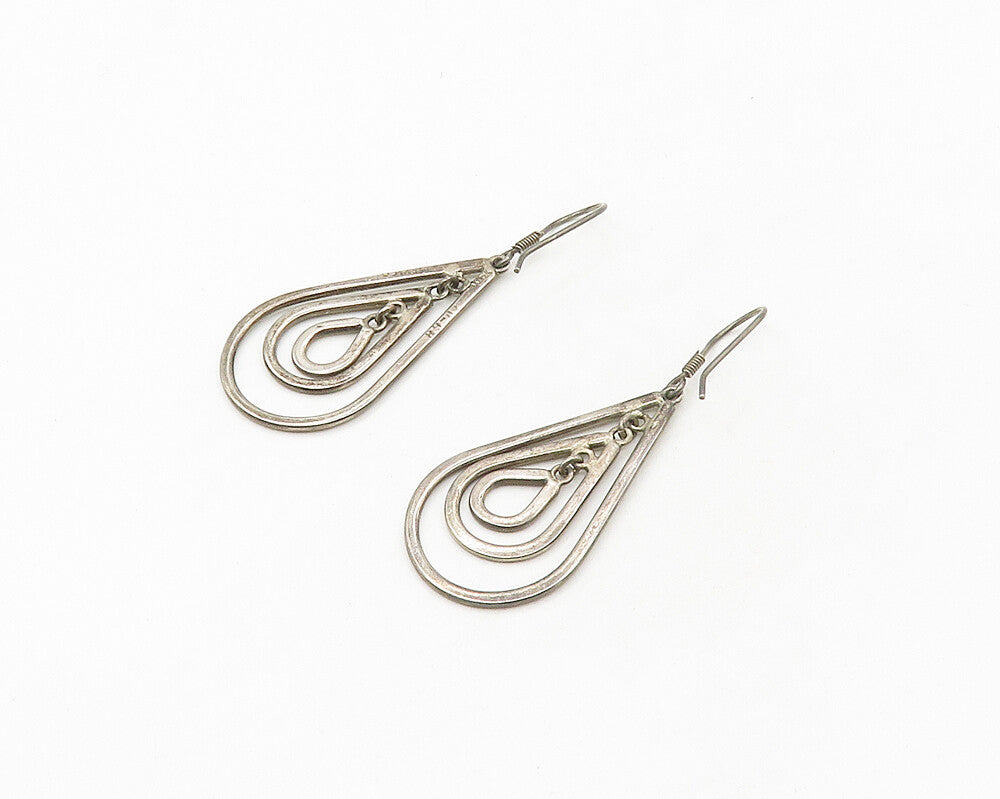MEXICO 925 Silver  Vintage Dark Tone Graduated Open Tear Drop Earrings  EG9113