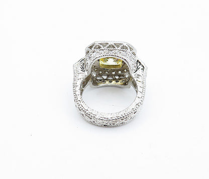 925 Sterling Silver  Yellow & White Cubic Zirconia Cocktail Ring Sz 4.5 RG4351