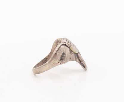 925 Sterling Silver Vintage Ring Carved Cat Eyed Elephant Face  Sz 5.5  RG28459