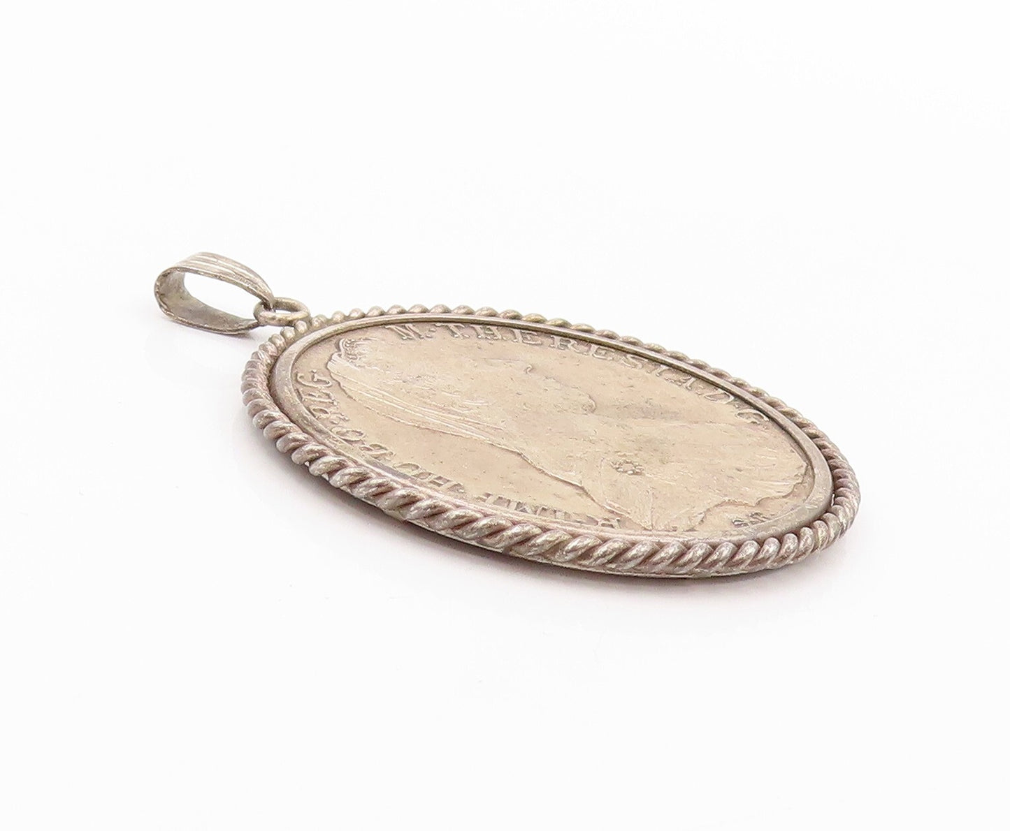 925 Sterling Silver Vintage Pendant Antique Large Dark Tone Carved Medal PT23922