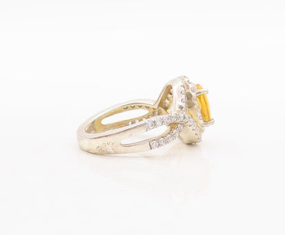 925 Sterling Silver Vintage Ring Designer Citrine & Topaz band  Sz 7.5  RG29807