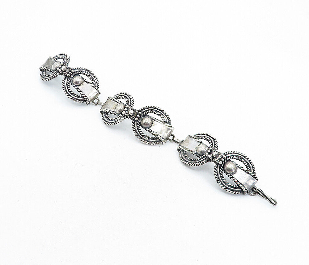 925 Sterling Silver  Vintage Dark Tone Round Twist Link Chain Bracelet  BT1851