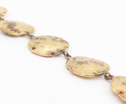 925 Sterling Silver Vintage Bracelet Gold Plated Etched Circular Link  BT11682