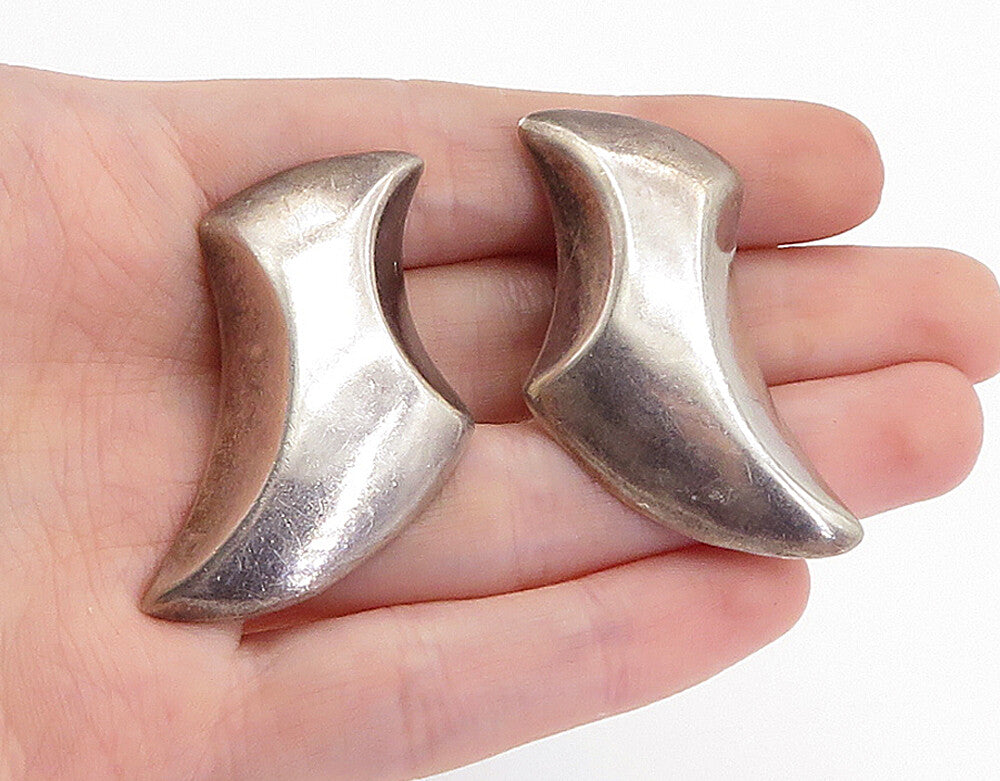 MEXICO 925 Sterling Silver Vintage Shiny Modernist Non Pierce Earrings EG2715