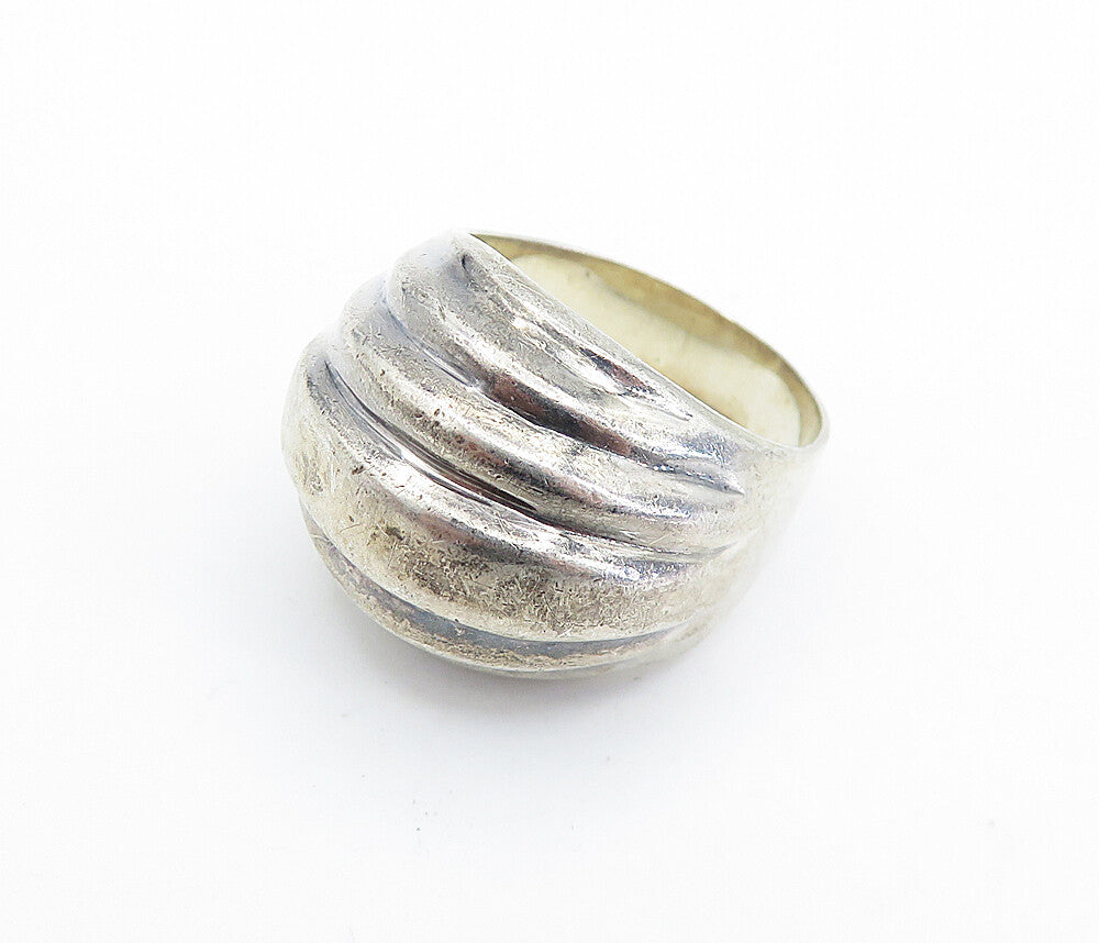 925 Sterling Silver  Vintage Shiny Fluted Dome Round Band Ring Sz 8.5  RG6436