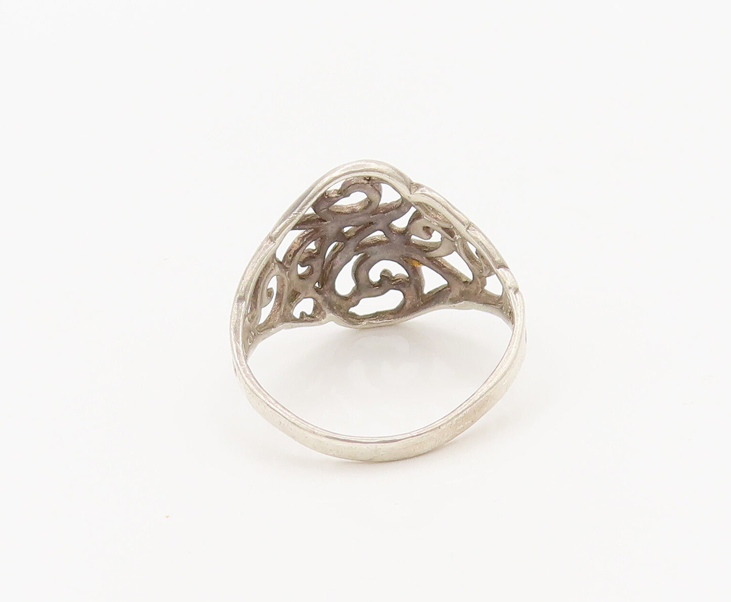 925 Sterling Silver  Vintage Swirly Solid Stencil Carved Ring Sz 7.5  RG27359