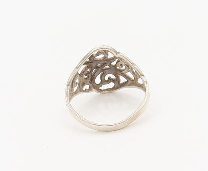 925 Sterling Silver  Vintage Swirly Solid Stencil Carved Ring Sz 7.5  RG27359