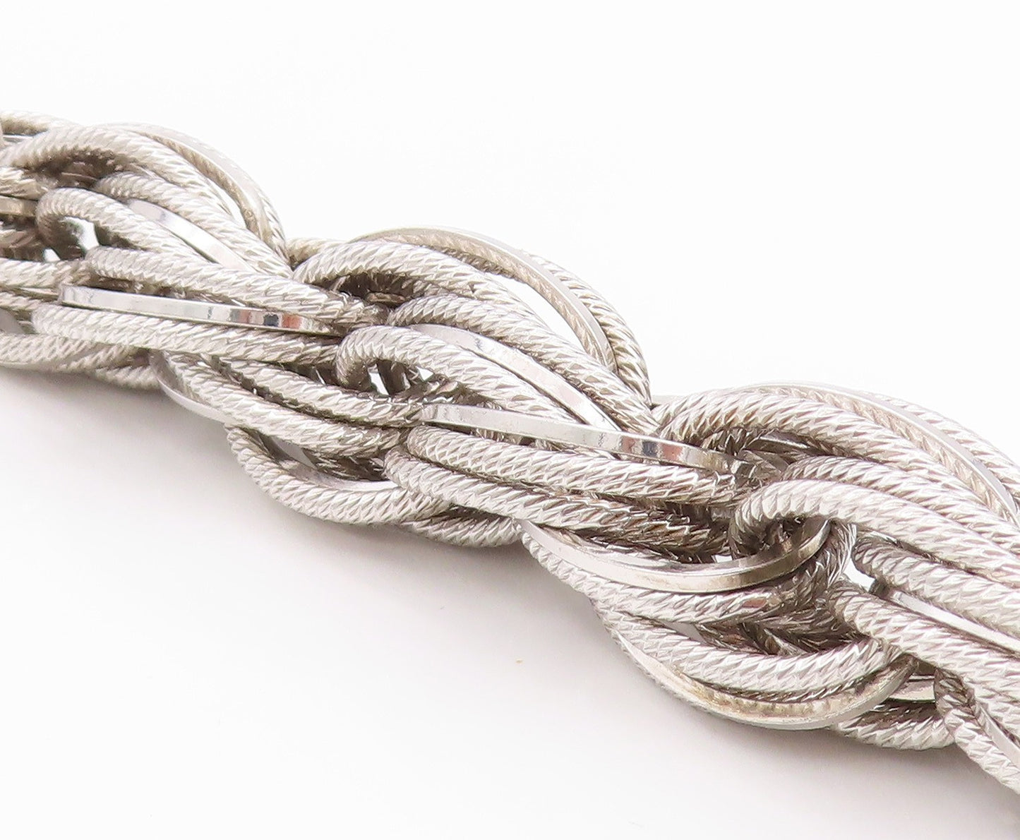 925 Sterling Silver Vintage Bracelet PIANEGONDA Roped Oval Rings Linked  BT11286