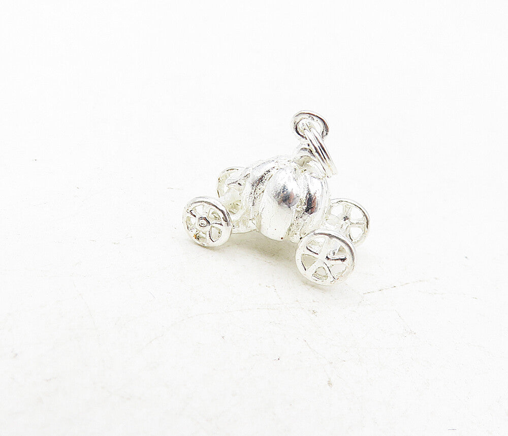 925 Sterling Silver  Vintage Shiny Petite Pumpkin Carriage Pendant  PT6569