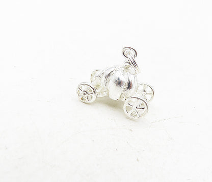 925 Sterling Silver  Vintage Shiny Petite Pumpkin Carriage Pendant  PT6569