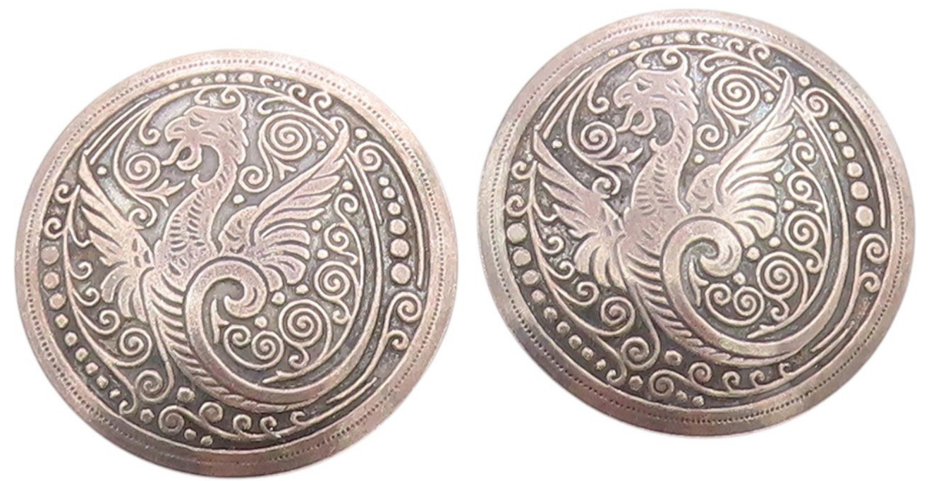 925 Sterling Silver Vintage Earrings Dark Tone Celtic Dragon Medallions  EG13690