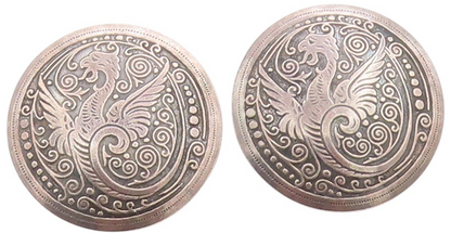 925 Sterling Silver Vintage Earrings Dark Tone Celtic Dragon Medallions  EG13690