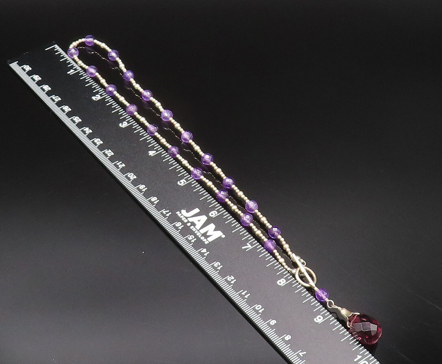 925 Silver  Vintage Unique Rhodolite Garnet & Amethyst Beads Necklace  NE4001