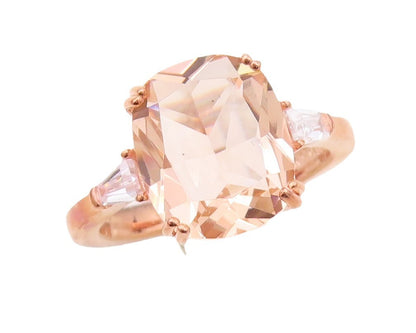 925 Sterling Silver Vintage Ring Rose Gold Plated Morganite & CZ  Sz 7.5 RG30174