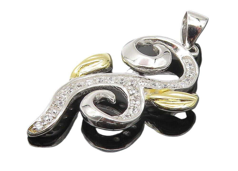 925 Sterling Silver  Sparkling Cubic Zirconia Two Tone Swirl Pendant  PT8980