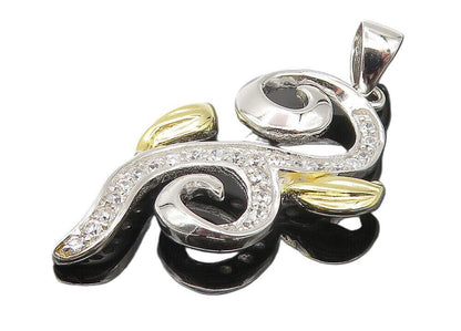 925 Sterling Silver  Sparkling Cubic Zirconia Two Tone Swirl Pendant  PT8980