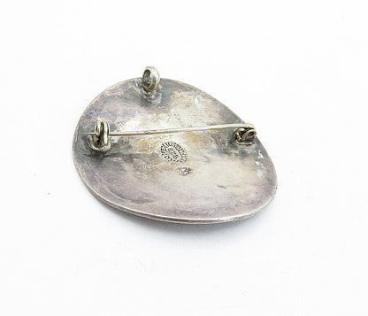MEXICO 925 Sterling Silver  Vintage Inlaid Jasper Face Brooch Pin  BP1561