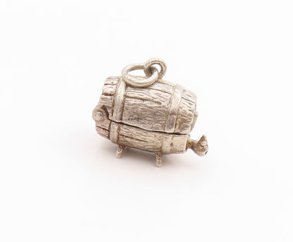 925 Sterling Silver Vintage Pendant 3D Etched Barrel Design Charm OPENS  PT24880