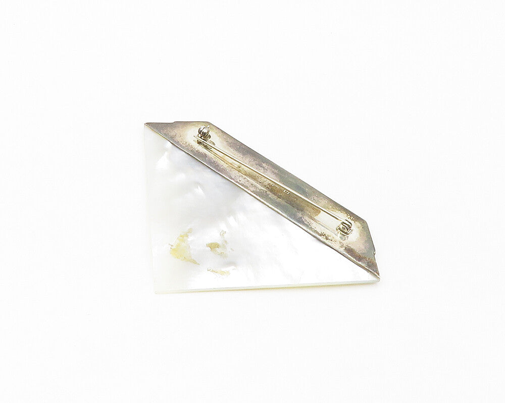 925 Sterling Silver   Vintage Mother Of Pearl Modernist Brooch Pin  BP6868