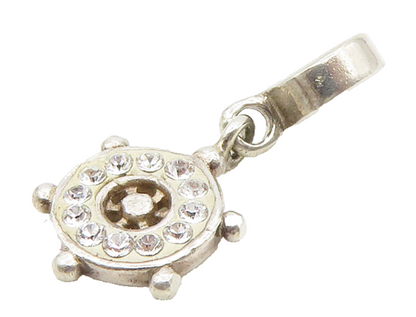 925 Sterling Silver  Vintage White Topaz Petite Ship's Wheel Pendant  PT12284