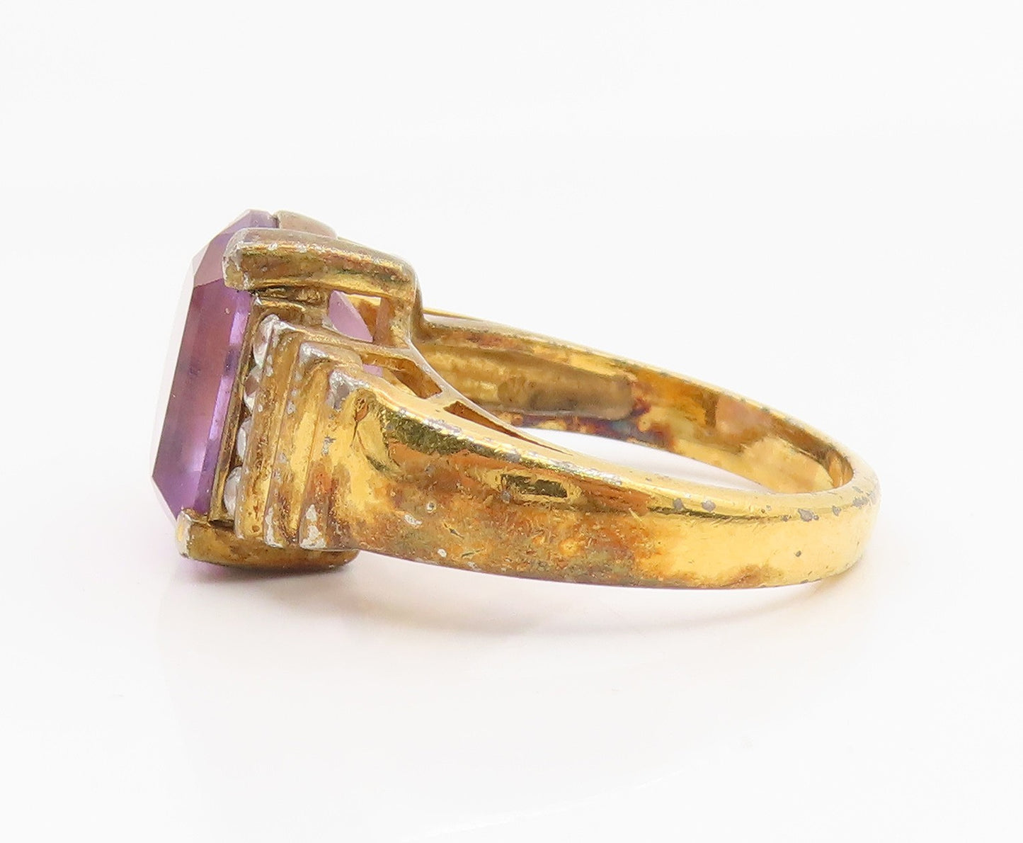 925 Sterling Silver Vintage Ring Gold Plated Amethyst & CZ Band  Sz 7  RG35286