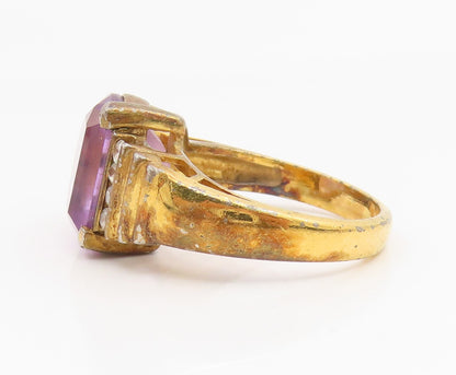 925 Sterling Silver Vintage Ring Gold Plated Amethyst & CZ Band  Sz 7  RG35286