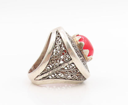 925 Sterling Silver Vintage Ring Cabochon Carnelian Filigree Band  Sz 7  RG36041