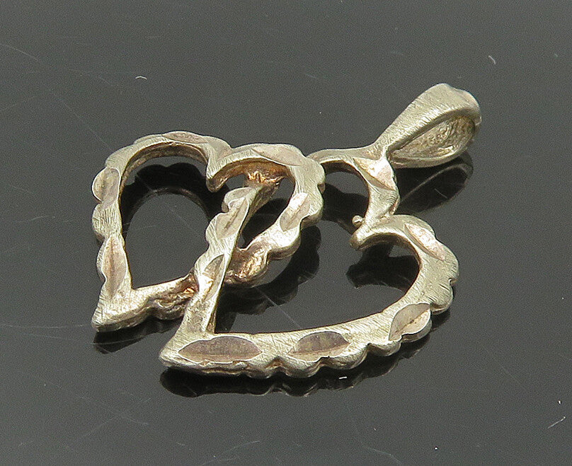 925 Sterling Silver  Vintage Shiny Diamond Cut Love Hearts Pendant  PT15219