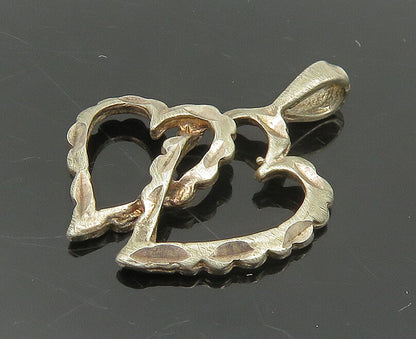 925 Sterling Silver  Vintage Shiny Diamond Cut Love Hearts Pendant  PT15219
