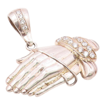 925 Silver  Vintage Cubic Zirconia Heavy Large Prayer Hands Pendant  PT19121